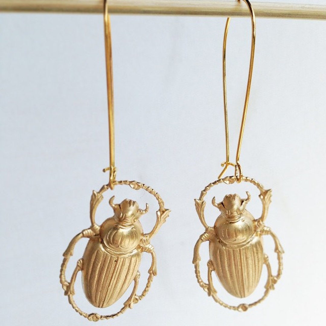 NEW- Antique gold insects earrings Goldbug Collection Long Drop Earrings main image 4