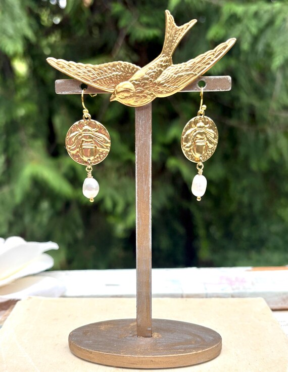 銅ハチミツバチドロップイヤリング ハンドメイド銅イヤリング　並行輸入