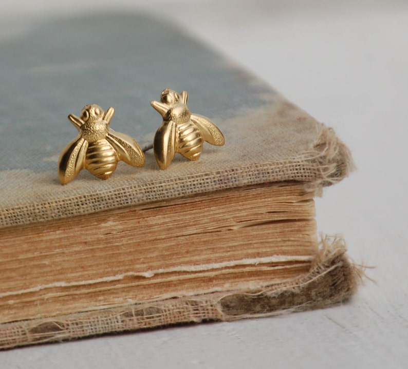 Bee Earrings Gold Bee Earrings Bumblebee Earrings Honeybee Earrings Woodland Wedding Garden Wedding Gold Bees image 6