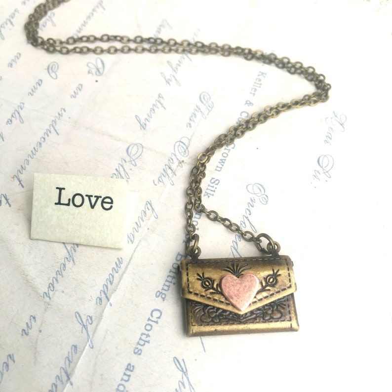 Love Letter Locket Necklace Envelope Locket Necklace Locket Etsy