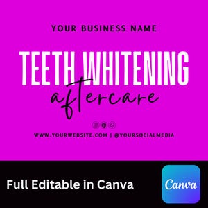 Teeth Whitening Aftercare Card Editable Template Teeth Whitening Teeth Whitening Technician After Care Instructions Template Canva Template