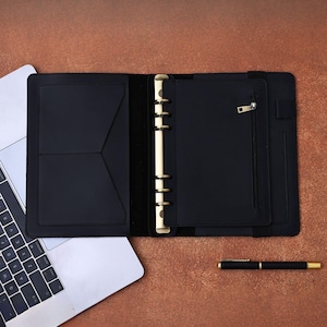 Personalized A5 Real Leather Padfolio, 6-Ring Binder Journal Cover, Custom Travel Notebook Case, Engraved Name Logo Notepad A5, Gift for Him