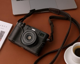 Retro Fuji X100 VI Ledertasche, Fujifilm X100 V Kamera Basisschutz, Kameratasche, verstellbarer Schultergurt, Vintage Geschenk für Männer