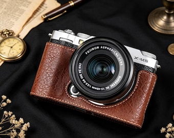Fujifilm X-M5 Half Camera Base, Camera Leather Protective Case, X-M5 PU Leather Camera Bag, Camera Cover & Straps, Gift for Men