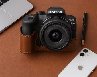 Canon R10 Ledertasche | R10 Kamerabasis aus Pu-Leder mit Schultergurt | Kameratasche aus Leder | Spiegellose Kamera-Schutzhülle