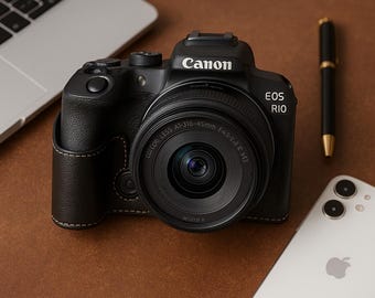 Canon R10 Kameratasche aus Leder, spiegellose Schutzhülle, R10 Pu-Lederbasis, Kameratasche aus Leder, Kameraschutzhülle & Schultergurt