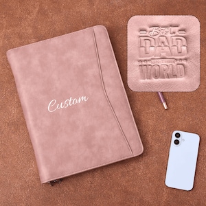 Personalized Pink Leather Portfolio A4, Engraved Padfolio for Women, 3-Ring Refillable Binder for Her, Custom Notepad Planner, Gift for Mom