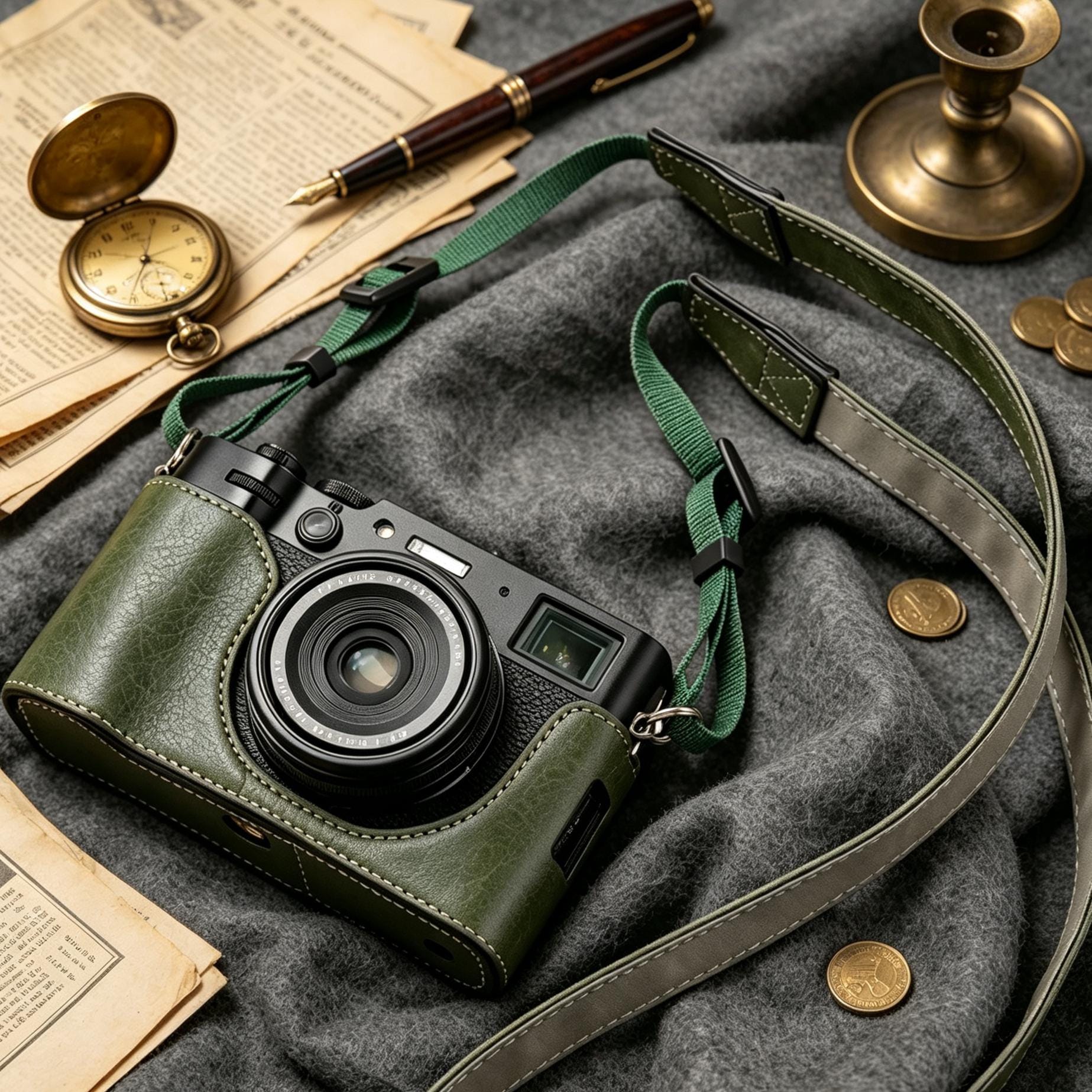 X100 VI Fujifilm Camera Half Leather Case, Green Base Protective