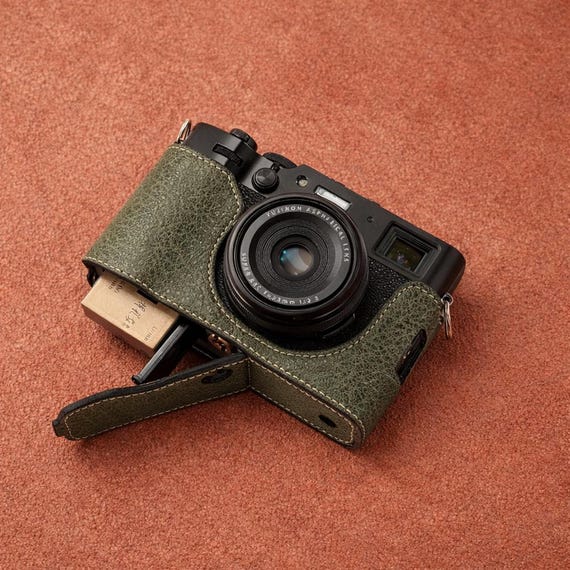 X100 VI Fujifilm Camera Half Leather Case, Green Base Protective