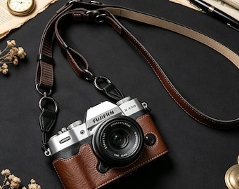 Fujifilm X-T50 Half Camera Cover, Vintage PU Leather Camera Case, Retro Protective Base Cover with Strap&Lens Cap, BacktoSchool Gift for Him