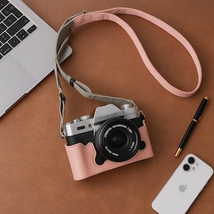 Pink PU Leather Camera Base Cover, Fujifilm X-T50 Half Case with Strap & Lens Cap – Thoughtful Photography Gift