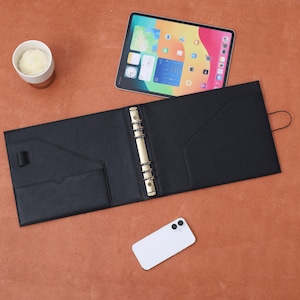 Funda para libreta personalizada de 6 anillas, portafolios de negocios A4, estuche de repuesto para bloc de notas, carpeta de cuero hecha a mano, regalo para hombres