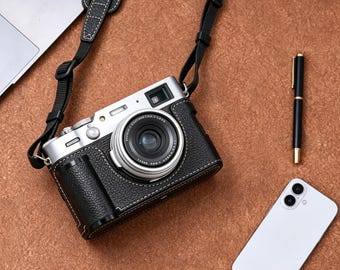 Fujifilm X100 VI Leder-Kamera-Halbtasche, Premium Mikrofaser Leder-Kamera-Abdeckung mit Handgriff und Riemen, Schutzhülle für X100VI