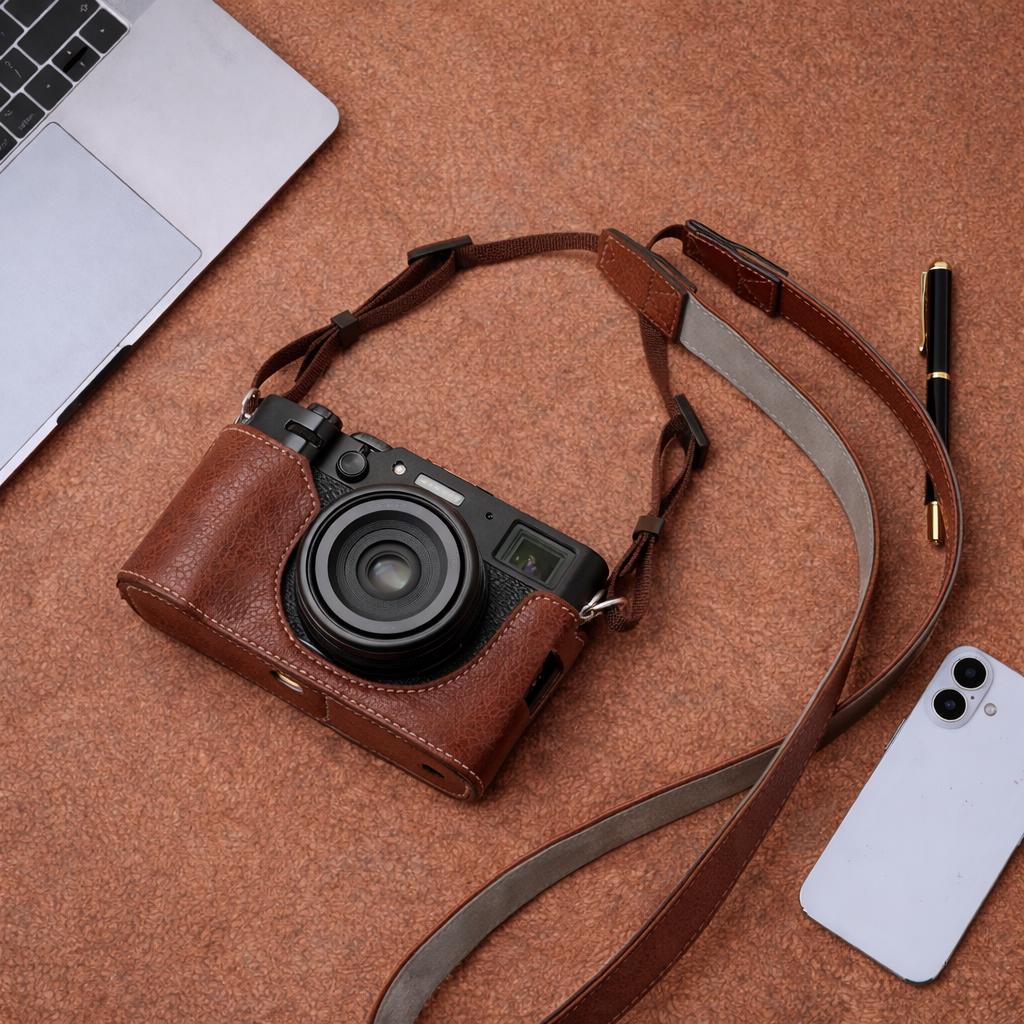 X100 VI Fujifilm Camera Half Leather Case, Green Base Protective