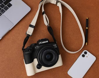 Canon R10 Kameratasche | Kamerabasis aus PU-Leder | Spiegellose Schutzhülle | Kamerazubehör | Verstellbarer Schultergurt | Geschenk für Ihn