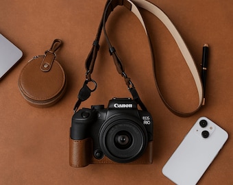 Funda de piel sintética para Canon R10, base y correa para el hombro, bolsa para cámara, funda protectora para cámara sin espejo, regalo para fotógrafos.