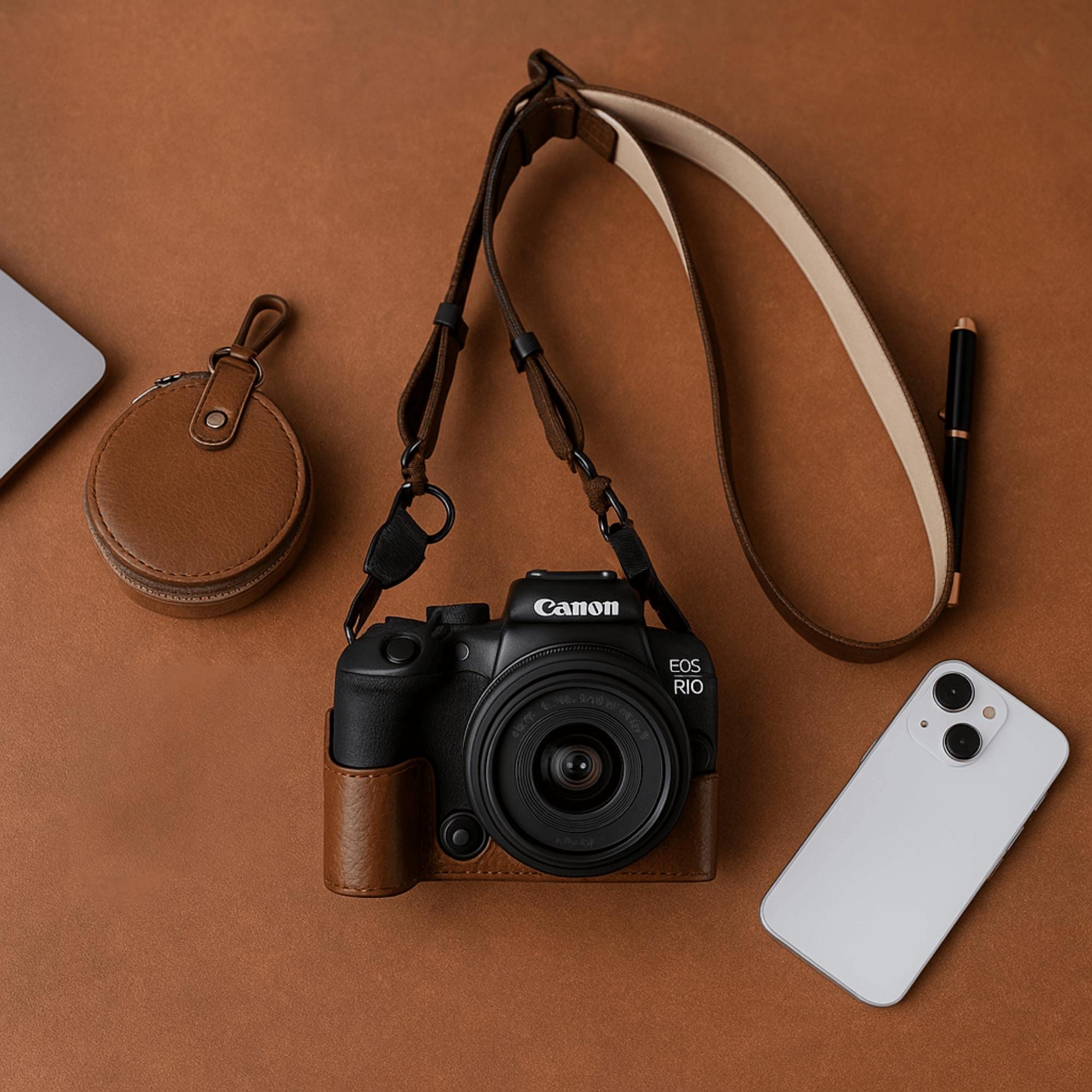 Pu Leather Canon R10 Half Leather Case | R10 Camera Base&shoulder