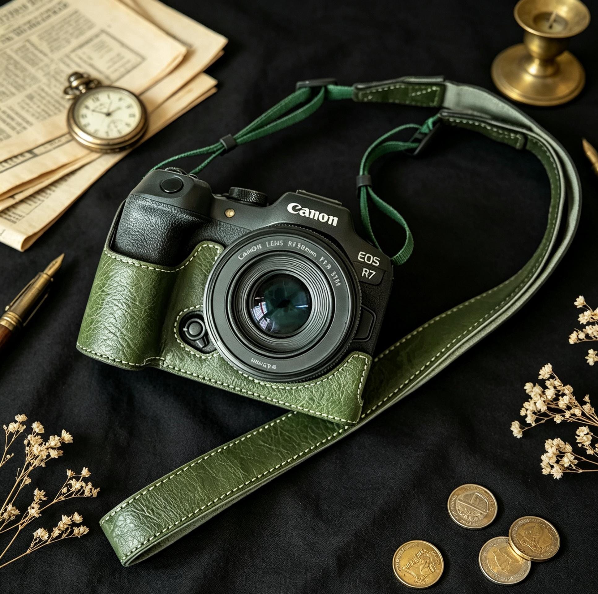 Canon EOS R7 / R8 PU Leather Camera Half Case, Handmade Vintage