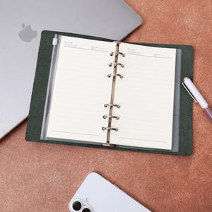 6-Ring Leder Reisetasche, Echtleder Journal Binder, A6 Hanbok Planer, nachfüllbarer Bucheinband, Benutzerdefinierter Name Padfolio, Geschenk für Papa
