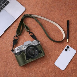 Roze PU-lederen camerabehuizing, Fujifilm X-T50 halve tas met riem en lensdop - Cadeau voor attente fotografie