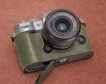 Fujifilm X-T50 Halbe Kameraabdeckung, Vintage PU-Leder-Kameratasche, Retro-Schutzhülle mit Riemen und Objektivdeckel, BacktoSchool-Geschenk für Ihn