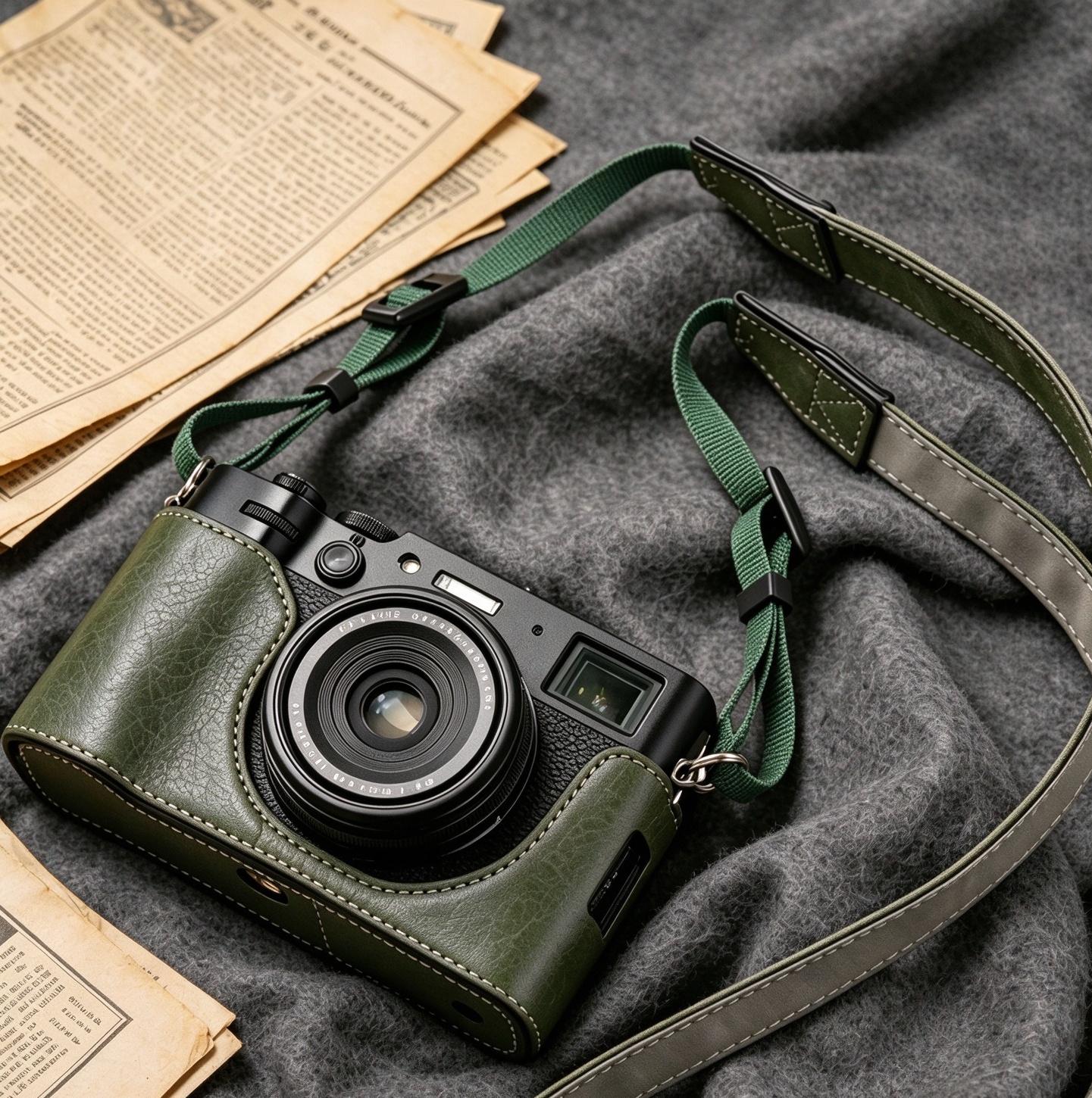 X100 VI Fujifilm Camera Half Leather Case, Green Base Protective