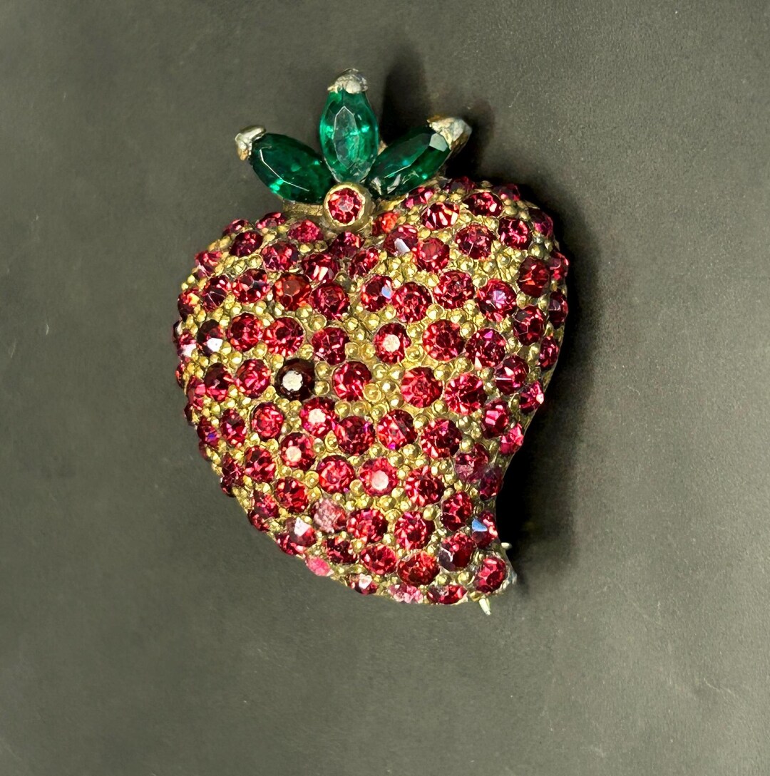 Vintage Jomaz Red Rhinestone Strawberry Fruit Brooch - Etsy