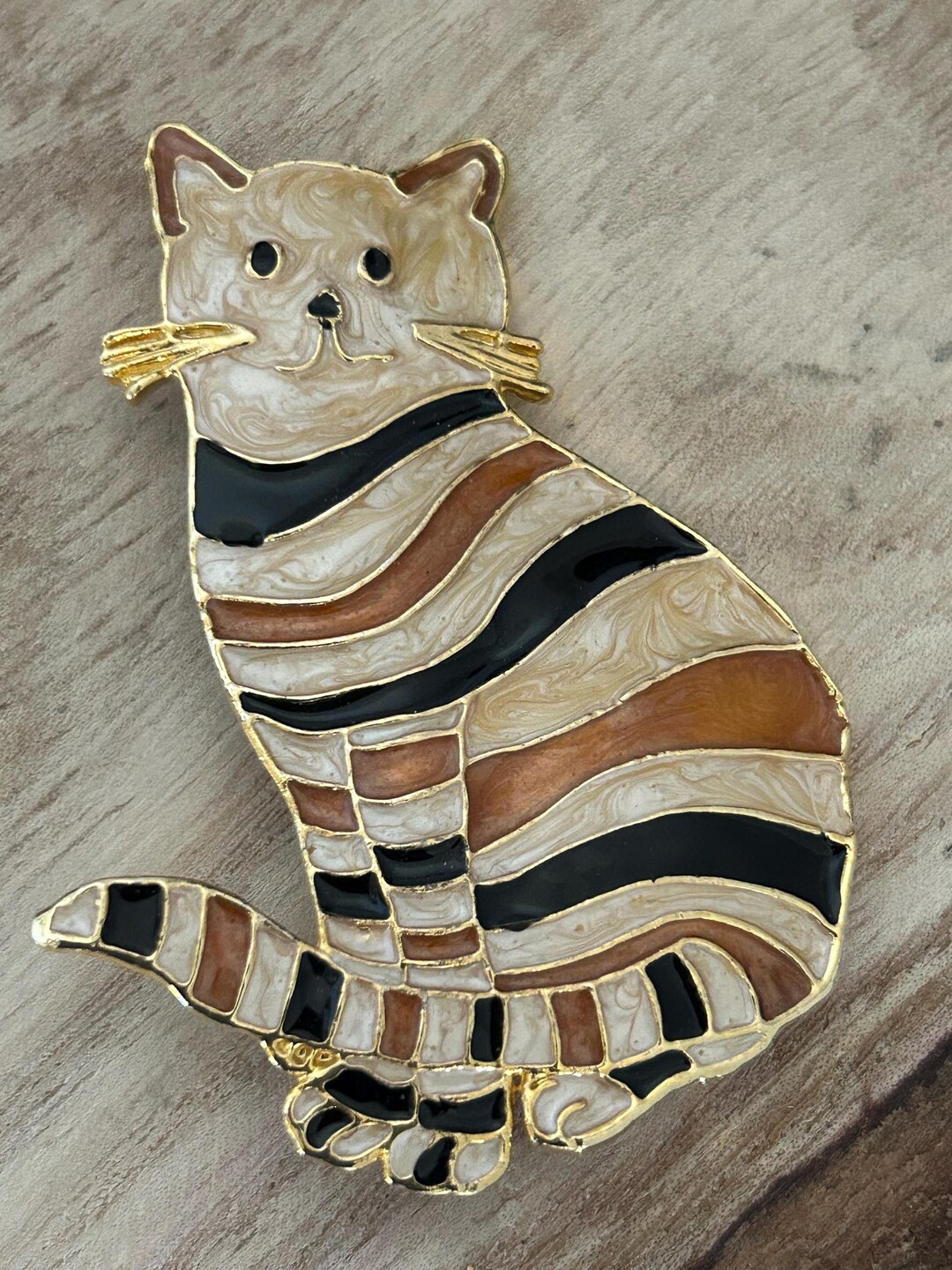 Vintage Enamel Orange and Black Tabby Cat Brooch - Etsy