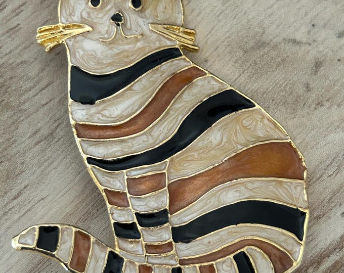 Vintage Enamel Orange and Black Tabby Cat Brooch - Etsy