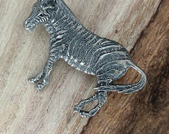 Vintage Textured Standing Zebra Brooch with Double Military Clutch Butterfly Pin Backs