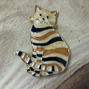 Vintage Enamel Orange and Black Tabby Cat Brooch - Etsy