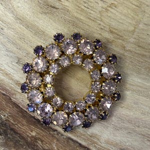 Vintage Violet and Amethyst Rhinestone Circle Brooch