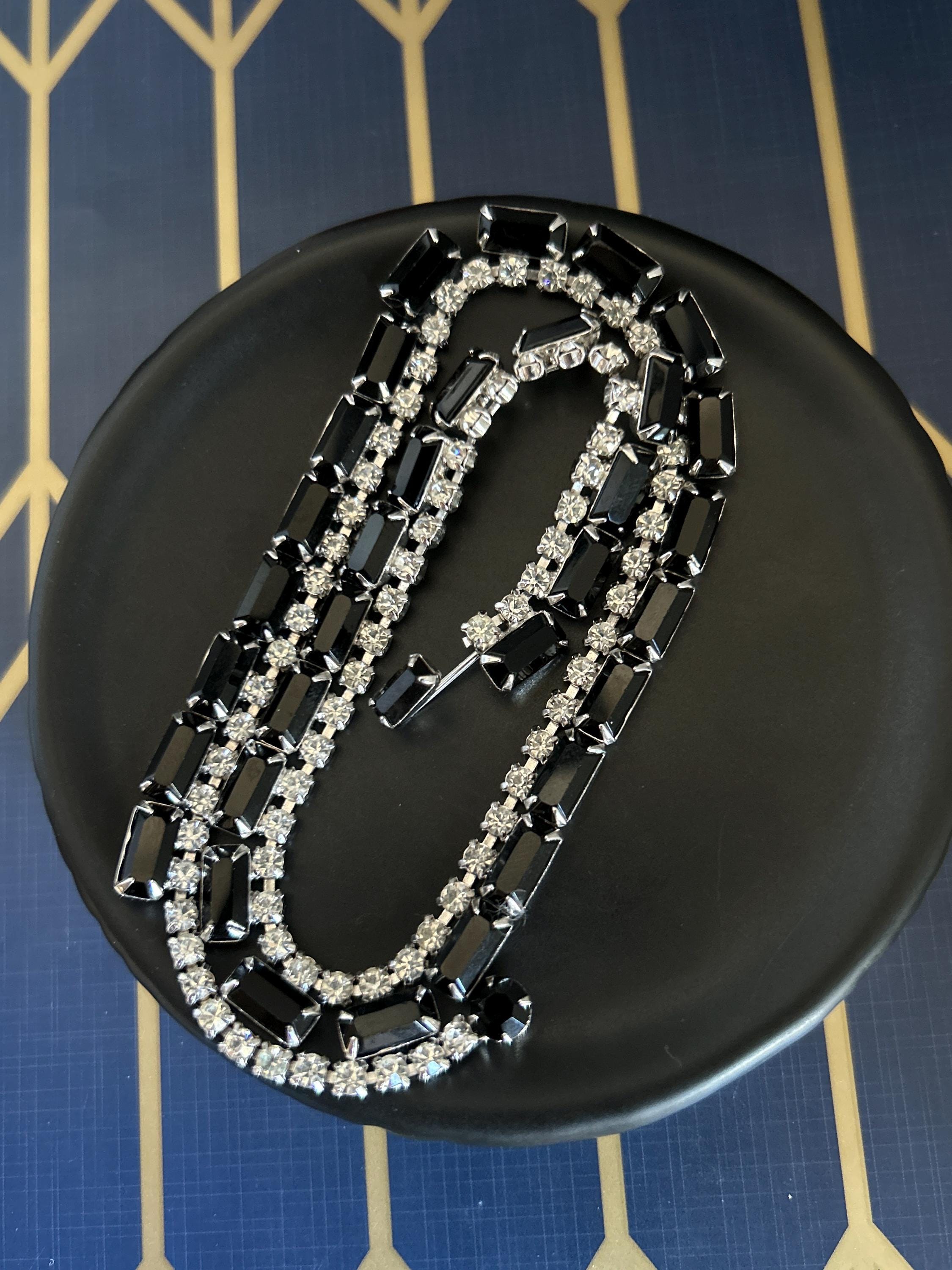 Vintage Kramer of New York Jet Black and Diamond Rhinestone Choker