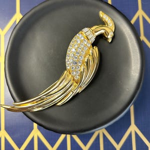 Vintage Monet Bird of Paradise with Gold Tone Metal and Diamond Rhinestones