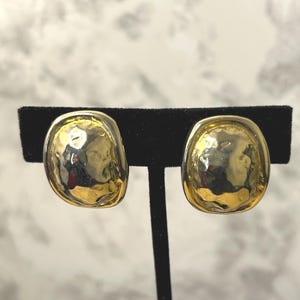 Vintage Hammered Gold Tone Brutalist Style Clip on Earrings