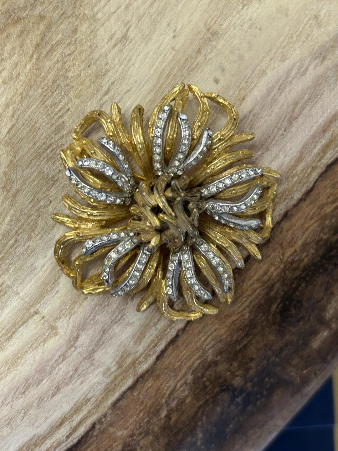 Vintage Signed Castlecliff Gold Tone and Pave Rhinestone