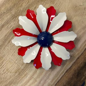 Vintage 1960s Red, White, & Blue Metal Patriotic Flower Brooch