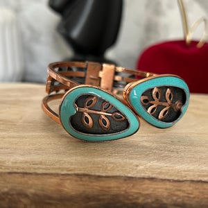 Vintage Matisse Renoir Copper and Turquoise Blue Enamel Pear Fruit