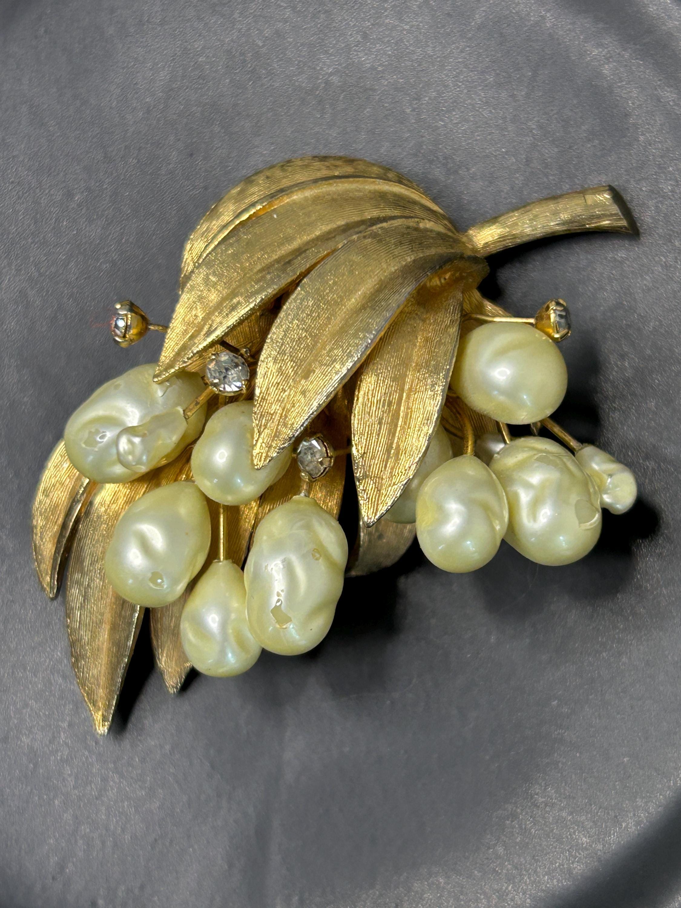 PETITE BROCHE VINTAGE ancienne strass ROSE fausse perle cabochon fleur