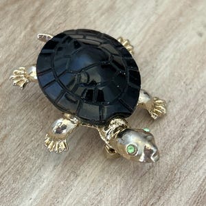 Vintage Tortoise Shell Lucite and Gold Tone Turtle Brooch