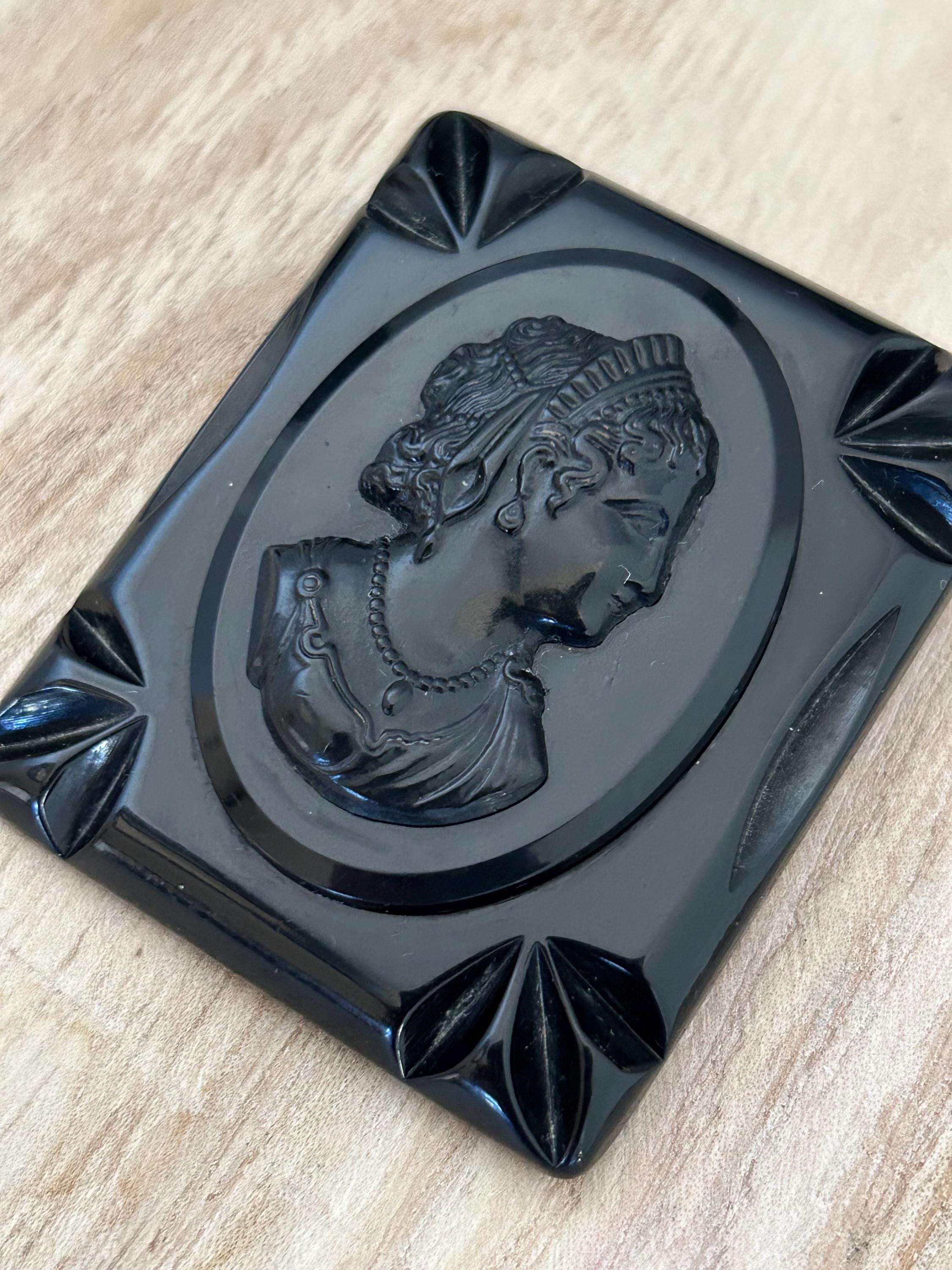 Vintage Victorian Revival Carved Black Onyx Bakelite Mourning
