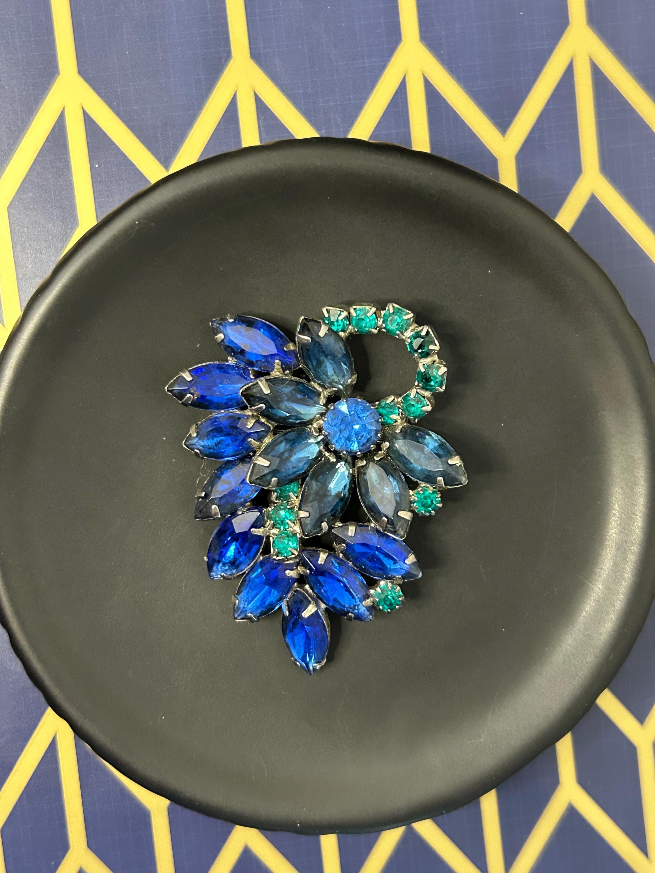 Vintage Juliana Sapphire and Emerald Rhinestone Floral Spray