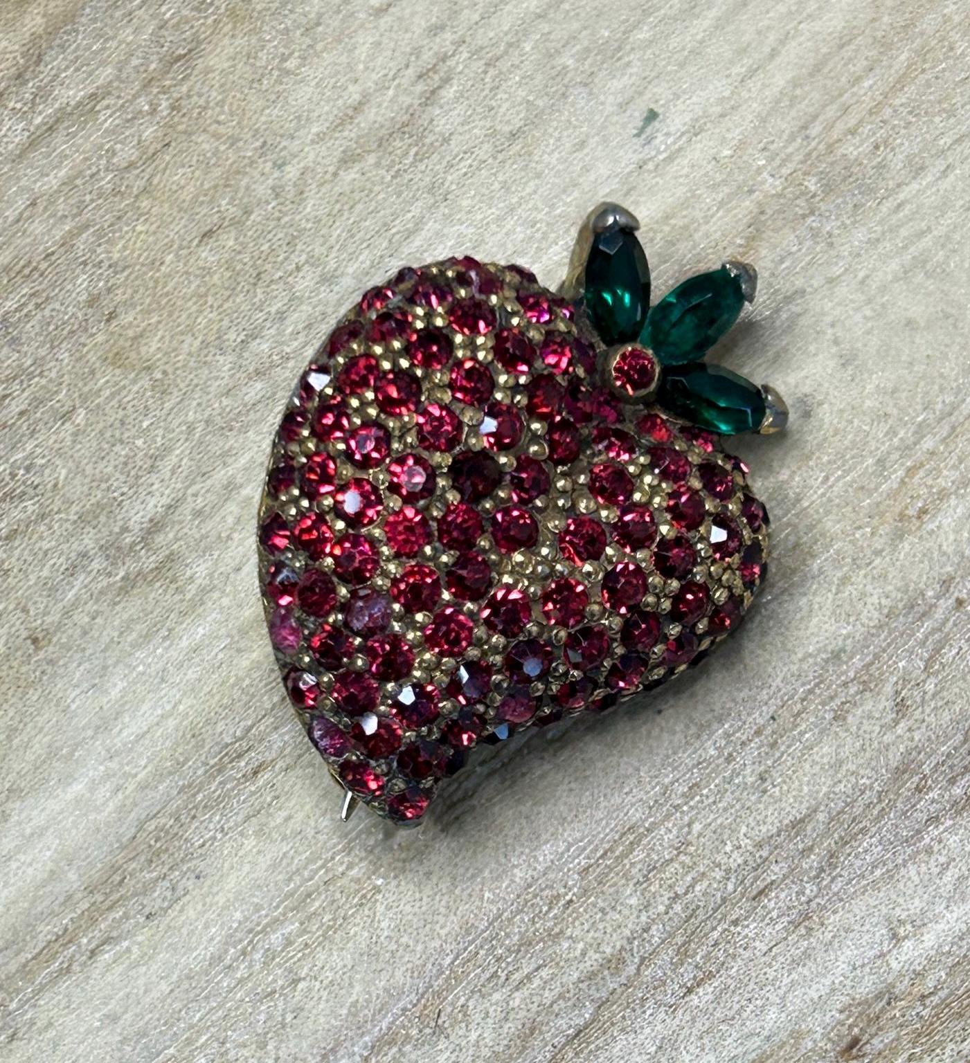 Vintage Jomaz Red Rhinestone Strawberry Fruit Brooch - Etsy