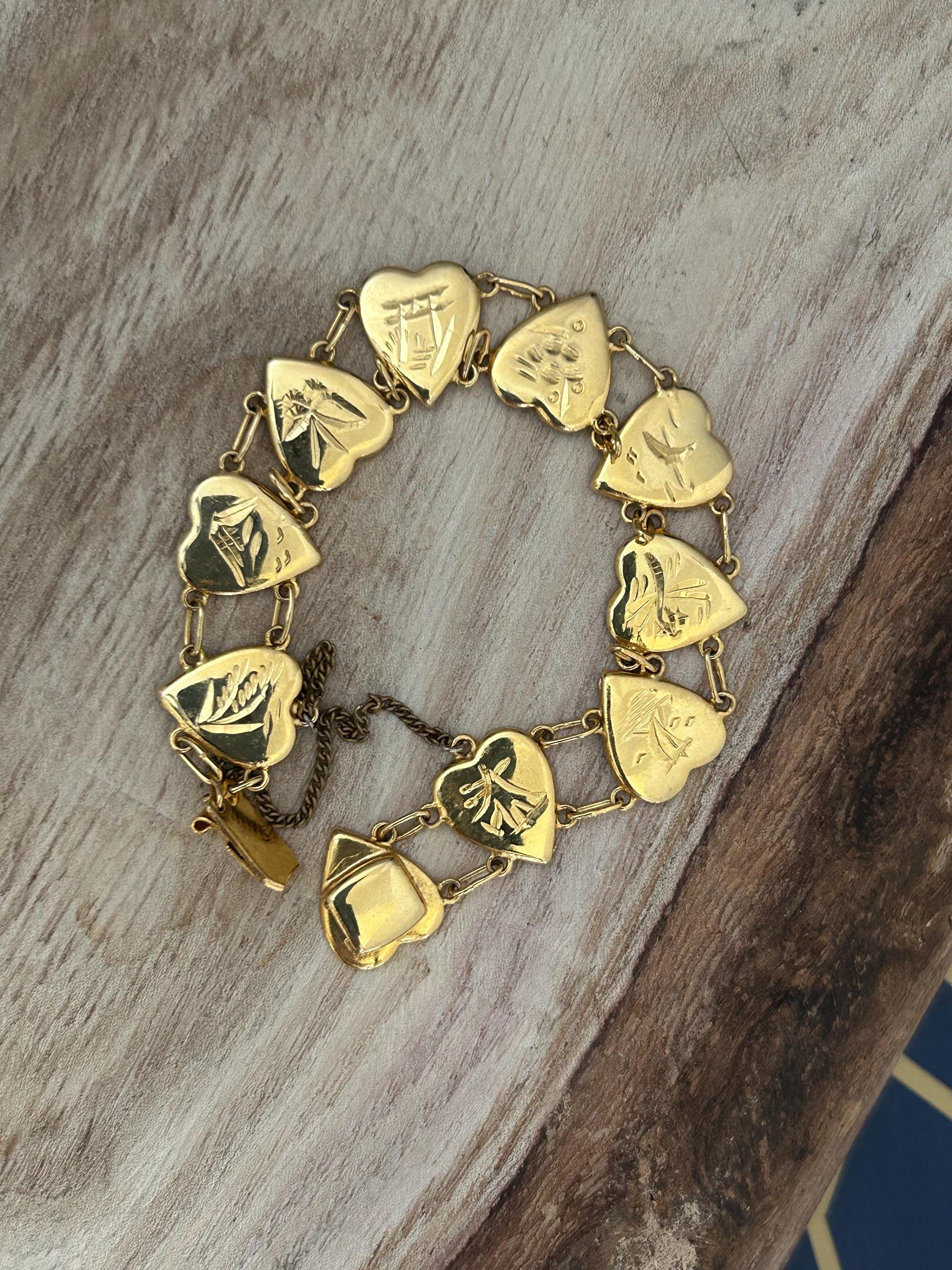Vintage 1960s Japanese Damascene Heart Panel Link Bracelet - Etsy