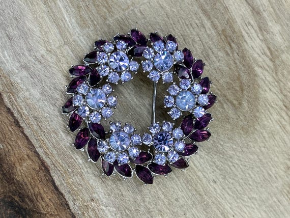Vintage Crown Trifari Amethyst and Lavender Wreath Brooch