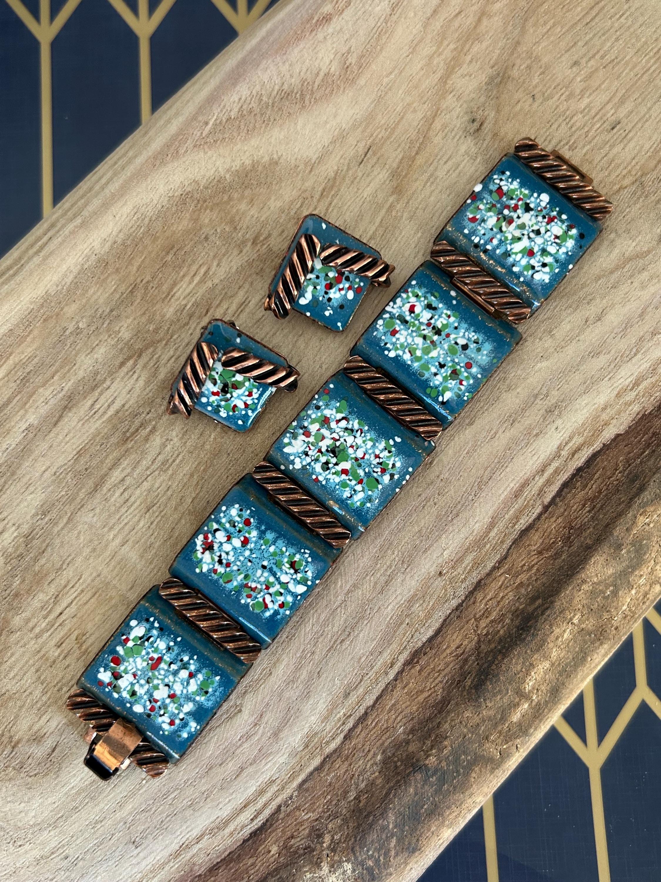 Vintage Matisse Renoir Copper Enamel Bracelet & Clip on  display picture 1
