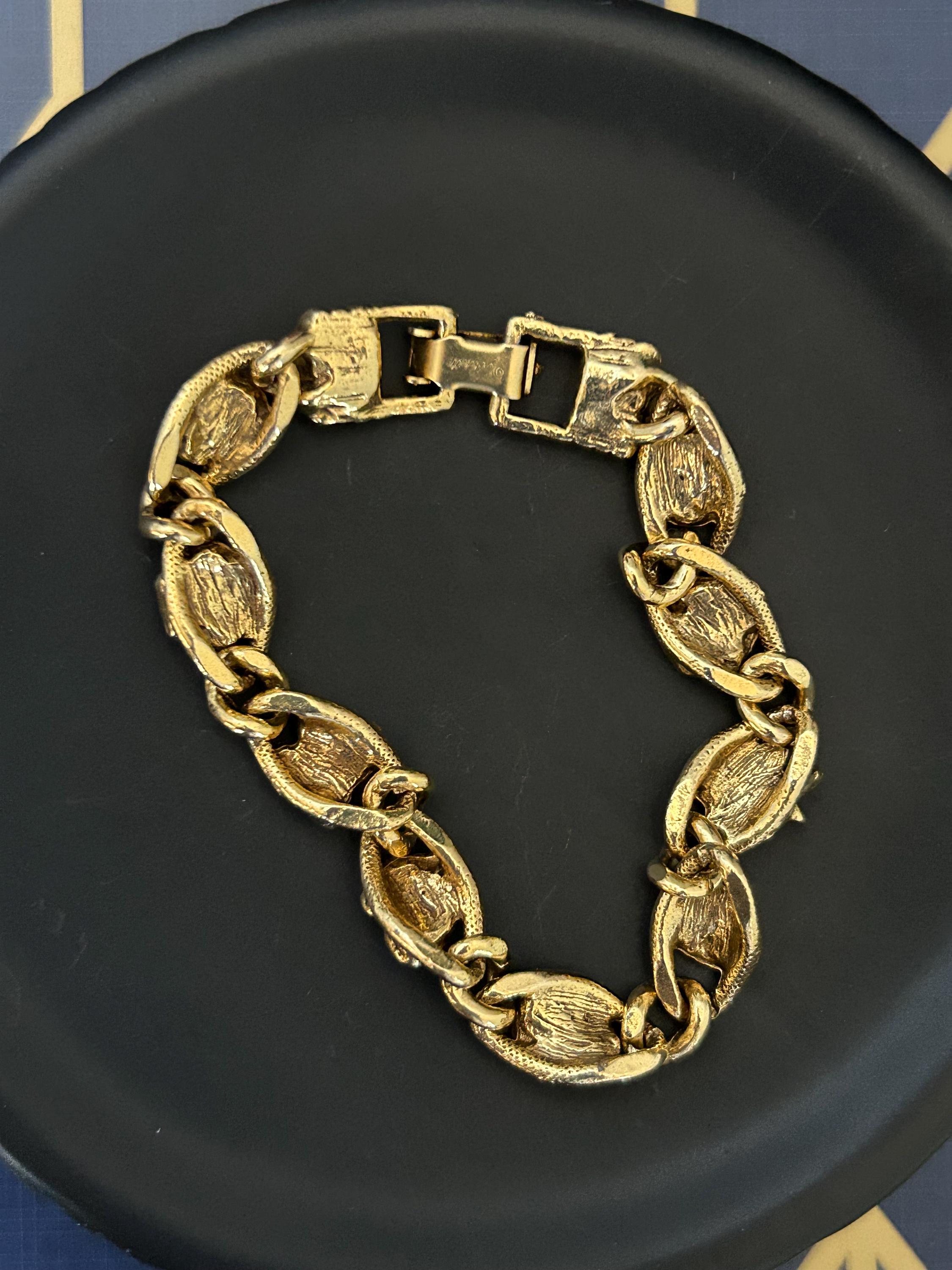 Vintage Goldette Flower Link Bracelet With Faux Seed Pearl