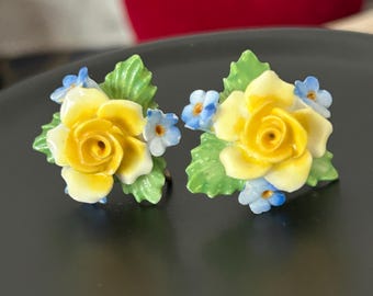 Broche Vintage Fleurs - Marque DENTON China England - Fine Bone China - Occasion