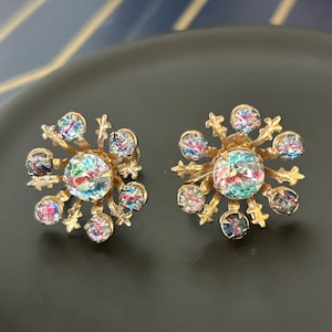 Vintage Atomic Starburst-örhängen med skruvlås och sällsynta österrikiska Swarovski-kristaller