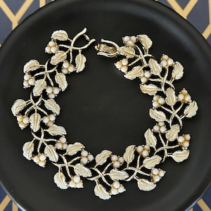 Vintage Coro White Enamel Leaf and Berry Bracelet